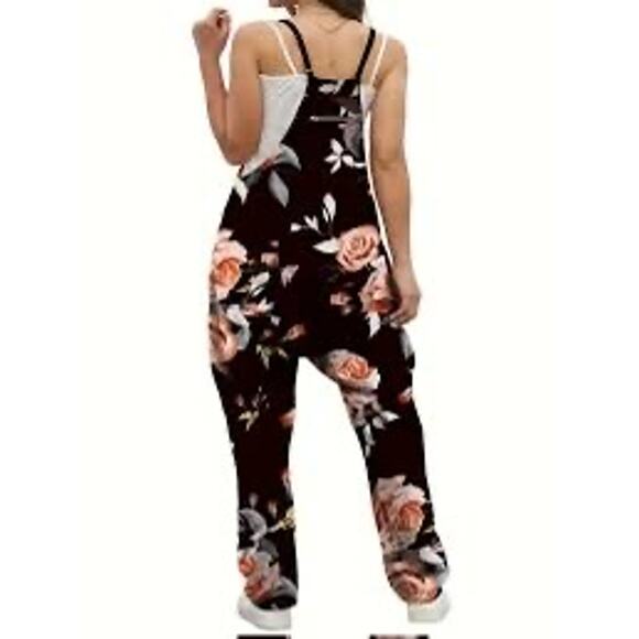 MSRP $49 NEW Oufeiya Black Floral Jumper w/pockets Size M ~ SAME DAY SHIP - Picture 2 of 7